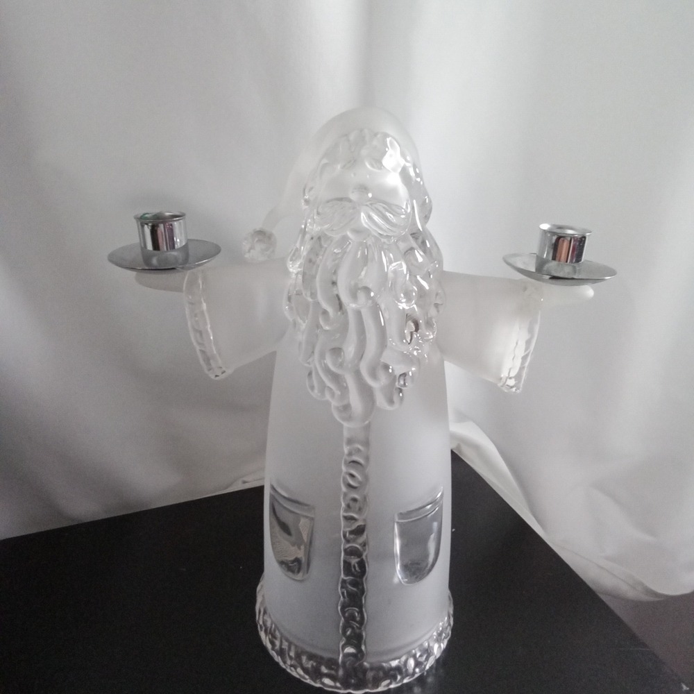 Frosted Glass Santa Claus Double Taper Candle Holder 12 Inch Christmas Decor‎